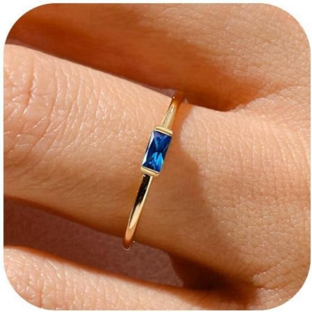 Women Purple/gold Non Tarnish Dainty 14k Gold Plated Baguette Emerald Stone Ring